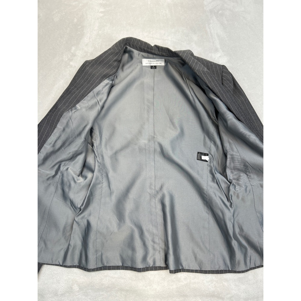 Tahari Pant Suit 8 Grey Pinstripe Arthur Levine Blazer Trousers Professional Set - Picture 7 of 14